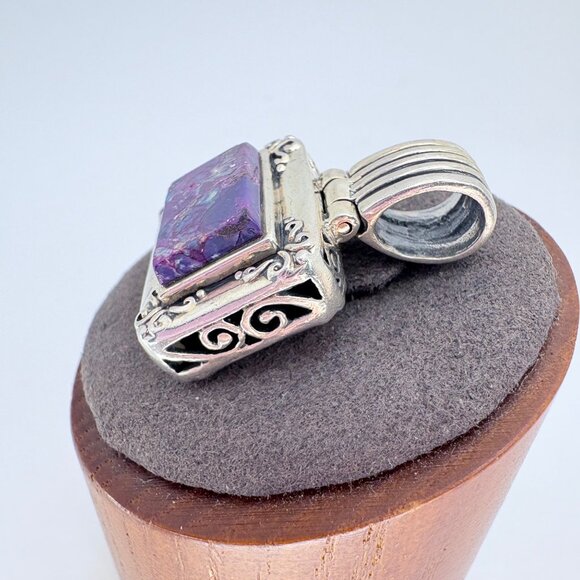 VTG Sterling Silver 925 Purple Copper Turquoise Bezel Set Pendant 1.25" Length - Picture 2 of 9